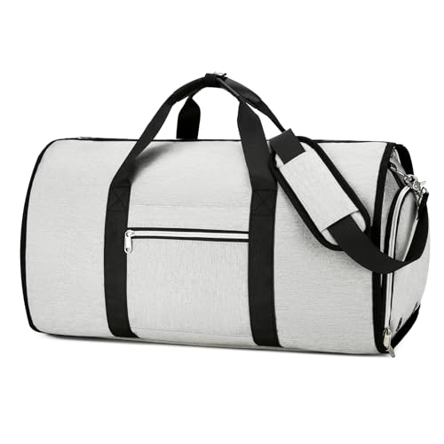 Outplea 34L Groß Sporttasche Herren Damen, Weekender Reise Tasche mit Schuhfach, 2 in 1 Kleidersack Umhängetasche für Sport Training, Grau von Outplea