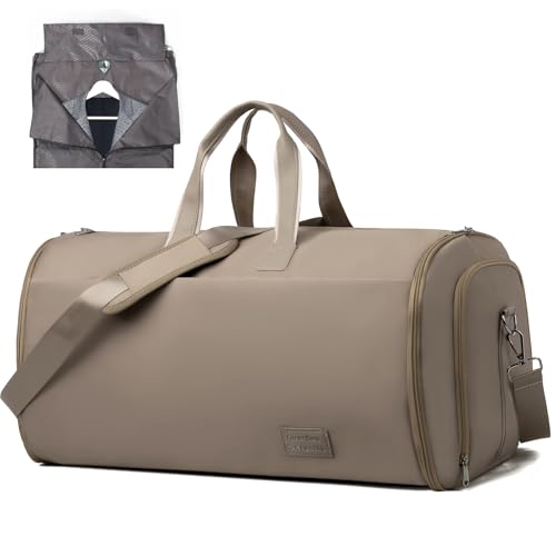 Outplea 47L Groß Sporttasche mit Schuhfach Herren Damen, Weekender Reise Tasche mit Mehrere Taschen, tragbar 2 in 1 Kleidersack Übernachtungstasche für Sport Training, Braun von Outplea