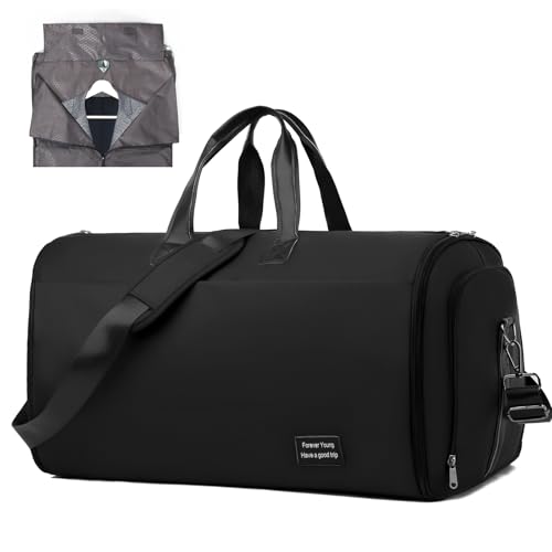 Outplea 47L Groß Sporttasche mit Schuhfach Herren Damen, Weekender Reise Tasche mit Mehrere Taschen, tragbar 2 in 1 Kleidersack Übernachtungstasche für Sport Training, Schwarz von Outplea