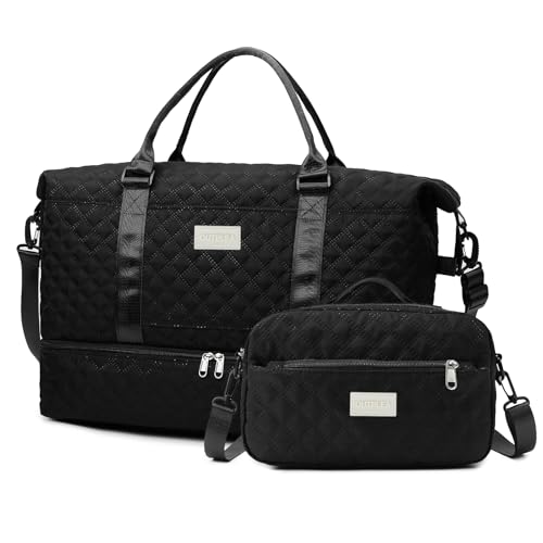 Outplea 55L Leicht Reiserucksack Damen Mädche, Groß Weekender Tasche mit Schuhfach, Tragbar Handgepäck mit Kulturbeutel, Sporttasche Kliniktasche für Reisen Fitness Yoga Schwimmen, Schwarz von Outplea