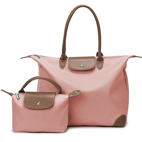 Outplea Handtasche Damen Groß, Designer Shopper Tasche mit Langgriff Damen, Business Taschen & Mini Beutel Set, Reisetasche, Rosa von Outplea