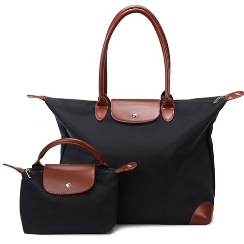 Outplea Handtasche Damen Groß, Designer Shopper Tasche mit Langgriff Damen, Business Taschen & Mini Beutel Set, Reisetasche, Schwarz von Outplea