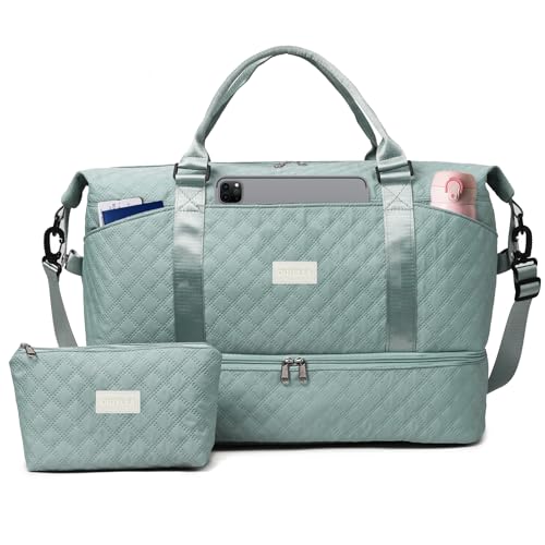 Outplea Reisetasche Handgepäck Damen mit Schuhfach & Nassfach, Reiseduffel Weekender Cabin Bag mit Waschtasche, Kliniktasche Geburt, Blau von Outplea