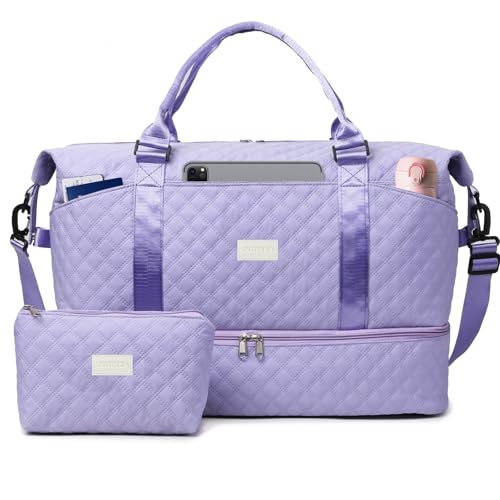 Outplea Reisetasche Handgepäck Damen mit Schuhfach & Nassfach, Reiseduffel Weekender Cabin Bag mit Waschtasche, Kliniktasche Geburt, Lila von Outplea