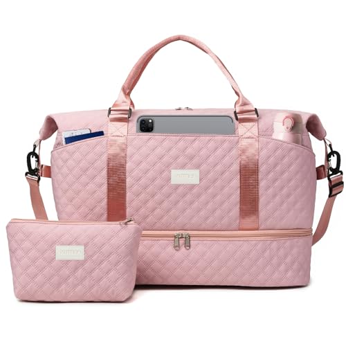 Outplea Reisetasche Handgepäck Damen mit Schuhfach & Nassfach, Reiseduffel Weekender Cabin Bag mit Waschtasche, Kliniktasche Geburt, Rosa von Outplea