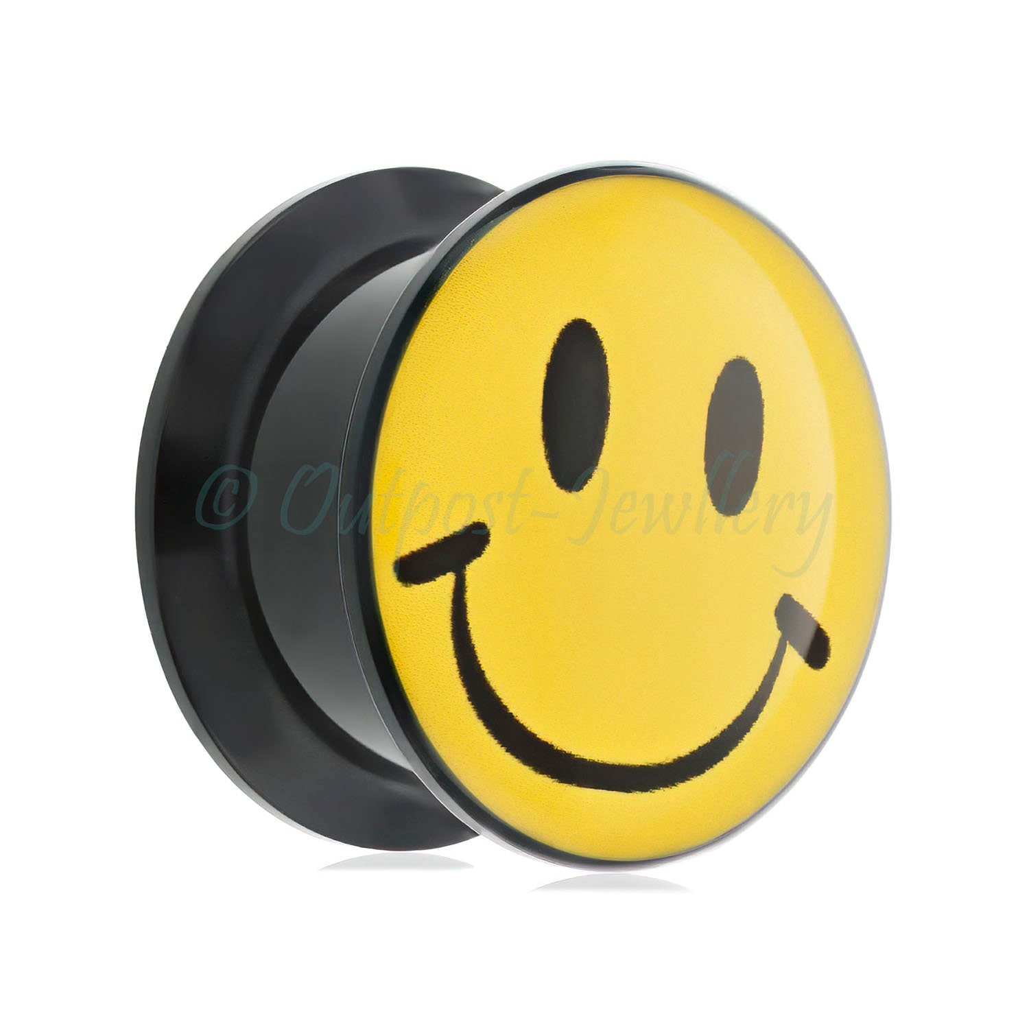 1 X Black Box Ohrstecker Mit Smiley Bild Logo, Acryl Flesh Tunnel Screw Fit Back Größen 6mm 8mm 10mm 12mm 14mm 16mm 18mm 20mm 22mm 24mm von OutpostJewellery