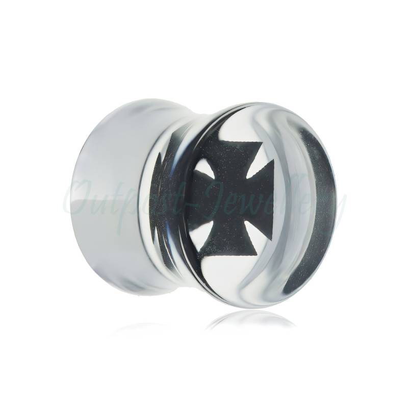 1 X Cross Double Flared Saddle Plug - Bild Aus Klarem Acryl-Fleischtunnel Für Ohrdehner-Größen 8 Mm, 10 12 14 16 Mm Körperpiercing von OutpostJewellery