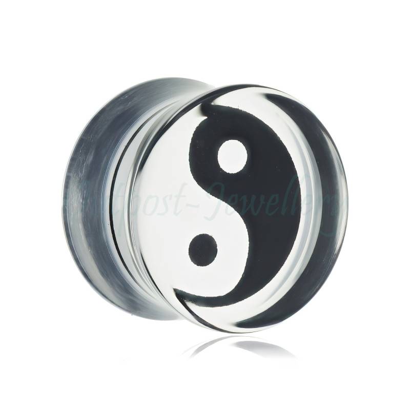1 X Yin Yang Double Flared Saddle Plug - Picture in Klarem Acryl-Fleischtunnel Für Ohrdehner Den Größen 8 Mm, 10 12 14 16 Mm von OutpostJewellery