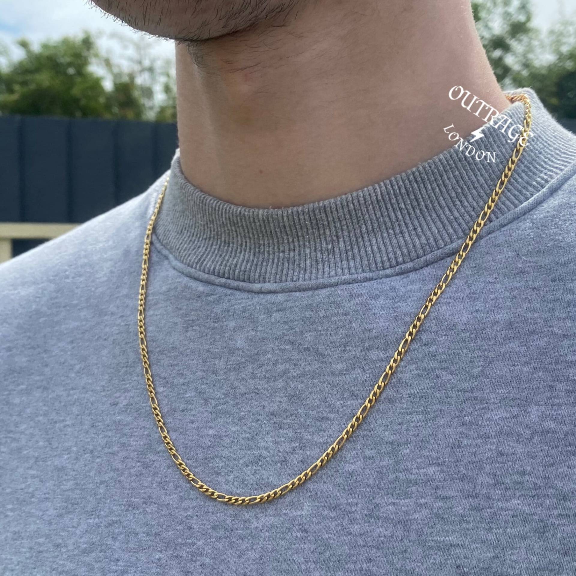 Herrenkette | Gold Figaro Kette Halskette Goldketten Für Männer Edelstahl Ketten 3mm 18"/20" 22" von OutrageLondon