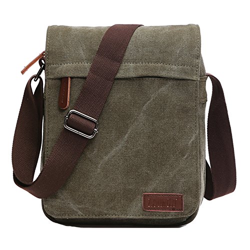 Outreo Herren-Umhängetasche, Retro, Umhängetasche, Vintage, Aktentasche, Umhängetasche, aus Segeltuch, für Laptop, Freizeit, Börse, Handtasche, Grün, L von Outreo