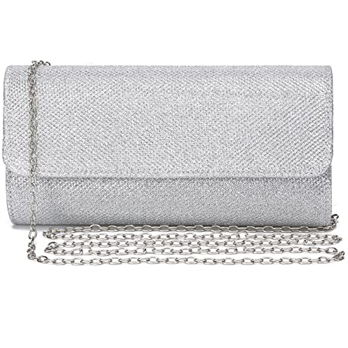 Outrip Damen Abendtasche Clutch Geldbörse Glitzer Party Hochzeit Handtasche mit Kette - silber - Small von Outrip