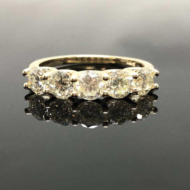 14K Gelbgold 5 Stein Diamant Jahrestag Ring - 1.60 Ct Band Vintage Inspiriert Jubiläums Ehering von OutshineDesigns