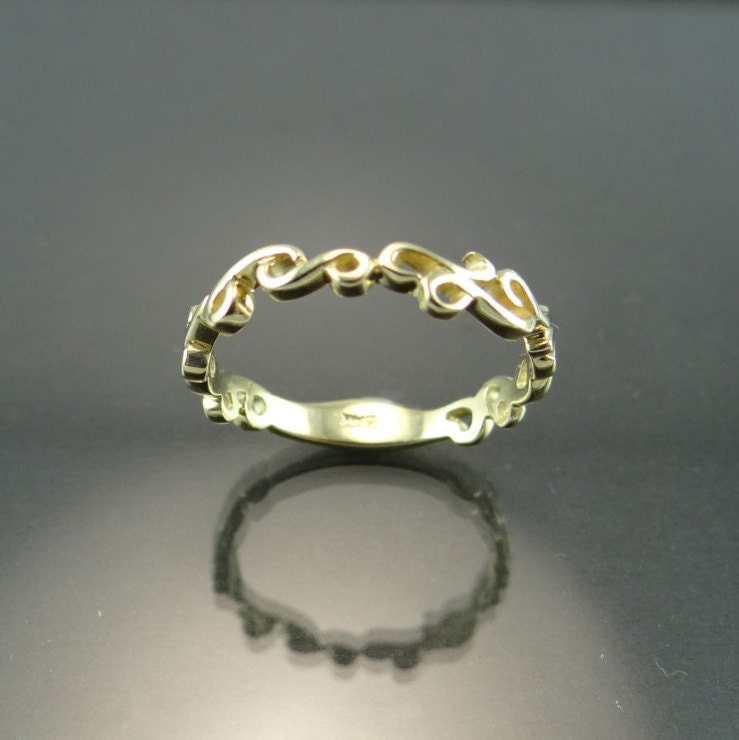 14K Gelbgold Filigran Design Eternity Band - Freiform Ring Scroll Detail Ehering Vintage Inspirierter 14K Gelbgold Filigran Design Eternity Band - Freiform Ring Scroll Detail Ehering Vintage Inspirierter von OutshineDesigns