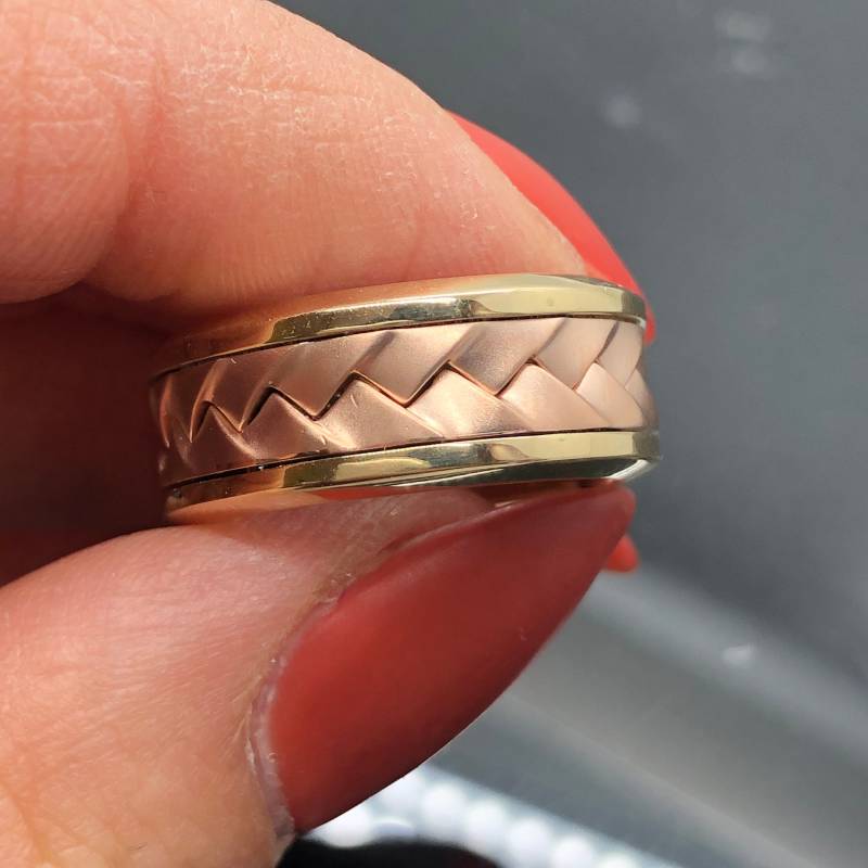 14K Gold 9mm Ehering - Unisex Geflochtenes Band Passender Geflochtener Weiß Gelb Roségold Ring von OutshineDesigns