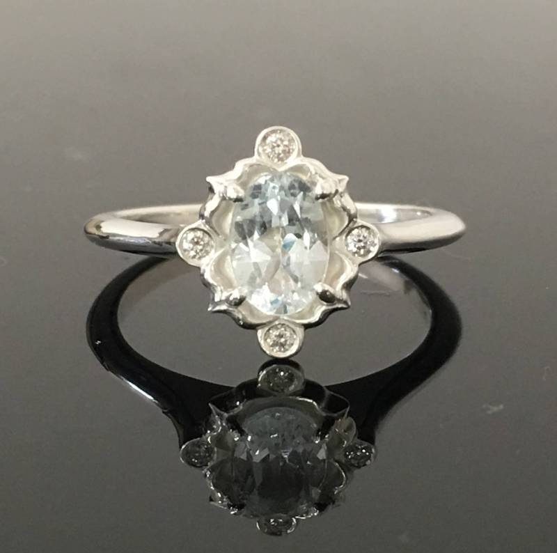 Sterling Silber Aquamarin Verlobungsring - Vintage Inspirierter Diamant Ring Und Viktorianisch Stil von OutshineDesigns