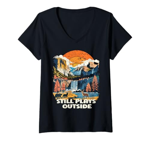 Damen Spielt Immer noch draußen Natur Outdoor Liebhaber Berg Wandern T-Shirt mit V-Ausschnitt Damen Spielt Immer noch draußen Natur Outdoor Liebhaber Berg Wandern T-Shirt mit V-Ausschnitt von Outsider Path