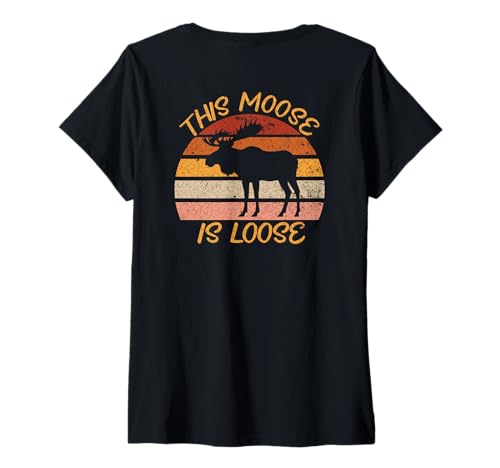 Damen This Moose is Loose Lustiges Wald-Naturabenteuer bei Sonnenuntergang T-Shirt mit V-Ausschnitt von Outsider Path