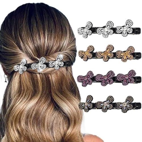 Outyua Geflochtene Haarspangen mit funkelnden Kristallsteinen, Haarspange für Damen, Strass, Schleife, Entenschnabel, Haarnadel, 4 Stück Outyua Geflochtene Haarspangen mit funkelnden Kristallsteinen, Haarspange für Damen, Strass, Schleife, Entenschnabel, Haarnadel, 4 Stück von Outyua