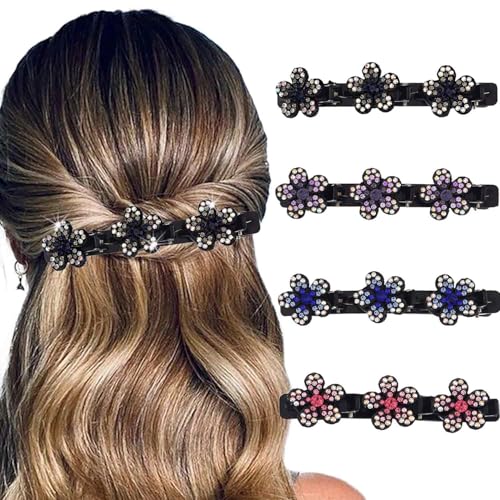 Outyua Glitzernde Haarspangen mit Kristallsteinen, Strass, geflochten, für Damen, Entenschnabel, Haar-Accessoires zum Stylen, 4 Stück Outyua Glitzernde Haarspangen mit Kristallsteinen, Strass, geflochten, für Damen, Entenschnabel, Haar-Accessoires zum Stylen, 4 Stück von Outyua