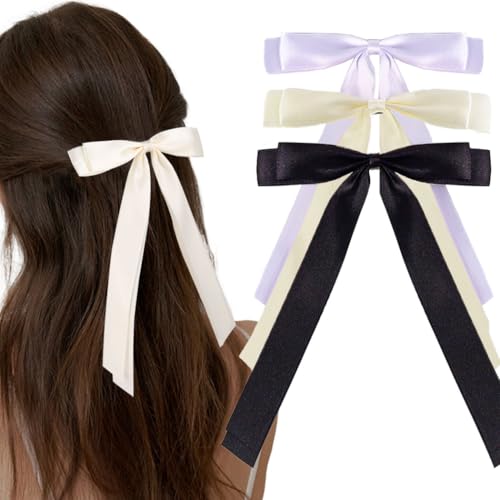 Outyua Seidige Satin-Haarschleifen, 3 Stück, Haarschleifen für Damen, Haarschleife, Haarspangen, Metall-Clips, Haar-Accessoire von Outyua