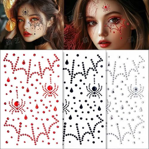 Ovanda 3 Blätter Halloween Gesichtstattoo Gesichts Edelstein Aufkleber Spinnweben Klebetattoos Schaurige Gesichtsaufkleber Halloween Tattoo Gesicht, Selbstklebende Strass Aufkleber, Horror Deko Ovanda 3 Blätter Halloween Gesichtstattoo Gesichts Edelstein Aufkleber Spinnweben Klebetattoos Schaurige Gesichtsaufkleber Halloween Tattoo Gesicht, Selbstklebende Strass Aufkleber, Horror Deko von Ovanda