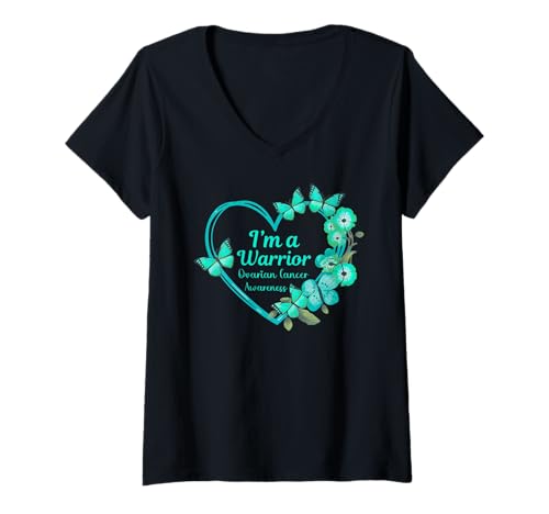 Damen I'm A Warrior Niedlicher Schmetterling Herz Eierstockkrebs Bewusstsein T-Shirt mit V-Ausschnitt Damen I'm A Warrior Niedlicher Schmetterling Herz Eierstockkrebs Bewusstsein T-Shirt mit V-Ausschnitt von Ovarian Cancer Awareness Outfits for Women Men