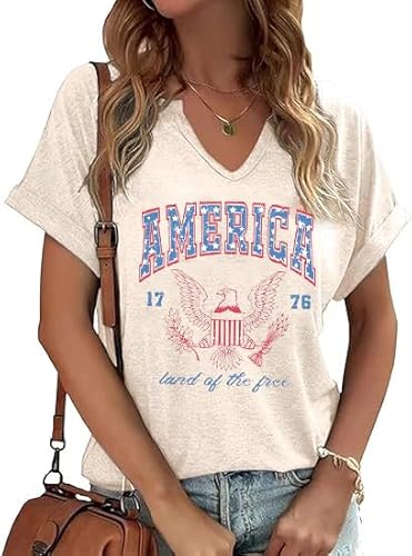 Patriotische Hemden für Damen, V-Ausschnitt, 4. Juli, Amerika-Flagge, Vintage-Bluse, Sommer, Grill-T-Shirts, Gedenk-Tops, Ind-03ow, XX-Large Patriotische Hemden für Damen, V-Ausschnitt, 4. Juli, Amerika-Flagge, Vintage-Bluse, Sommer, Grill-T-Shirts, Gedenk-Tops, Ind-03ow, XX-Large von Ovazly
