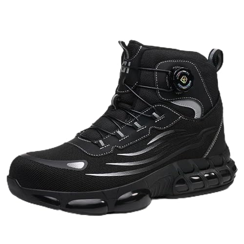 Airstride Safety Trainers Mens 2.0, High-Top Non-tie Anti Smashing Anti Stab Comfortable Anti-Slip Safety Boots Shoes (Black, Erwachsene, Damen, 45, Numerisch, EU Schuhgrößensystem, M) von Oveallgo