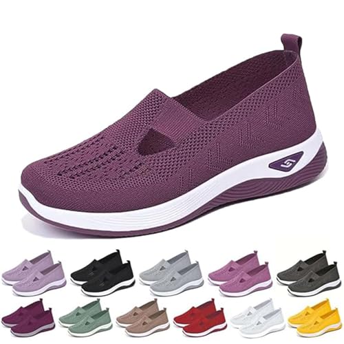 Annelie Sommerschuh Damen, 2005 Bequeme Slip On Lightweight Breathable Orthopädische Mesh Schuhe Walkingschuhe Sneaker (Dunkelviolett, Erwachsene, Damen, 43, Numerisch, EU Schuhgrößensystem, M) von Oveallgo