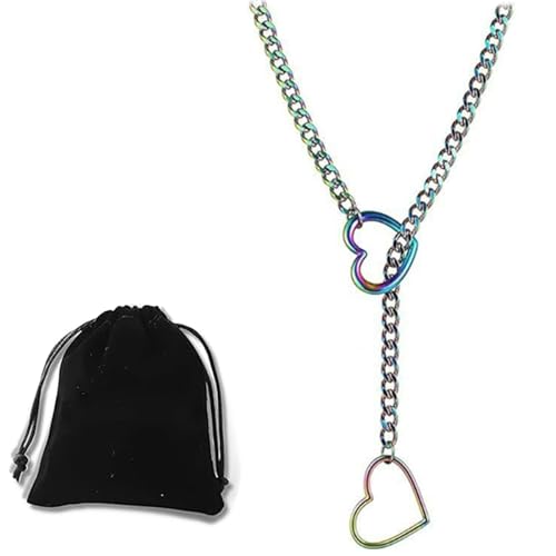 Oveallgo Love Shackles Necklace - Herz O-Ring Slip Chain, Herz O-Ring Slip Chain Kette für Frauen und Männer, Mehrfarbig, Edelstahl, Unisex, Valentinsgeschenk, Schmuck, Kette, Halskette von Oveallgo