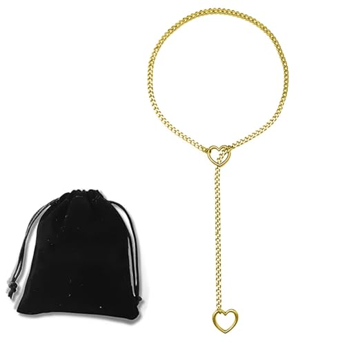 Love Shackles Necklace, Loveshackles - Heart Slip Chain, Heart O-Ring Slip Chain Necklace Handmade Punk Gothic Cuban Necklace (Black, Large) von Oveallgo