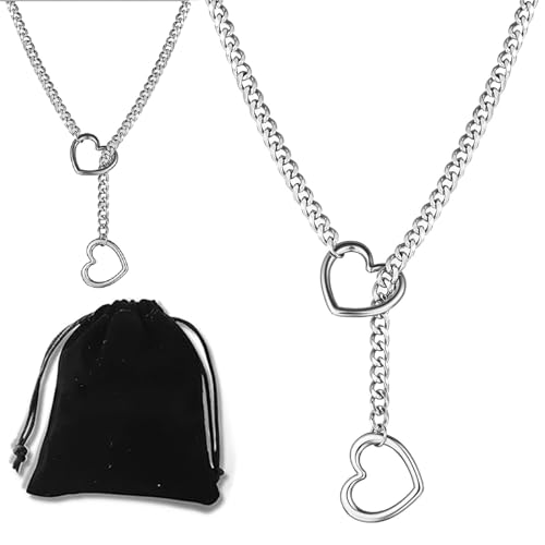 Love Shackles Necklace, Loveshackles - Heart Slip Chain, Heart O-Ring Slip Chain Necklace Handmade Punk Gothic Cuban Necklace (Silver, Large) von Oveallgo