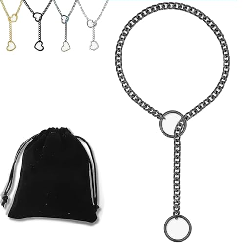 Love Shackles Necklace, Loveshackles - Heart Slip Chain, Heart O-Ring Slip Chain Necklace Handmade Punk Gothic Cuban Necklace (O Form – Yahei, Medium) von Oveallgo