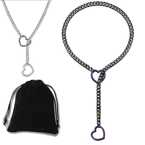 Love Shackles Necklace, Loveshackles - Heart Slip Chain, Heart O-Ring Slip Chain Necklace Handmade Punk Gothic Cuban Necklace (Purpurrot, Medium) von Oveallgo