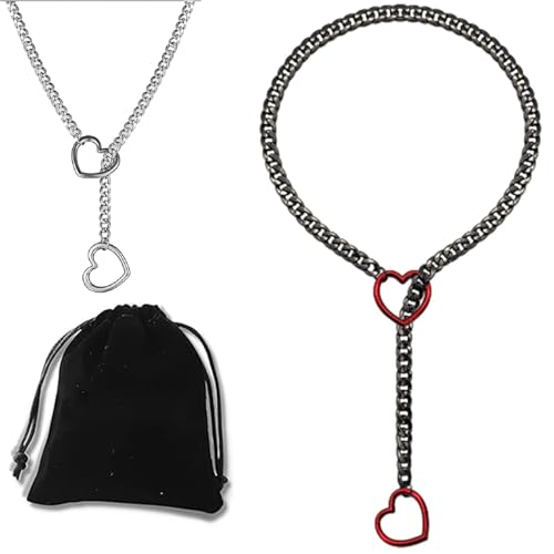 Love Shackles Necklace, Loveshackles - Heart Slip Chain, Heart O-Ring Slip Chain Necklace Handmade Punk Gothic Cuban Necklace (Rot, Medium) von Oveallgo