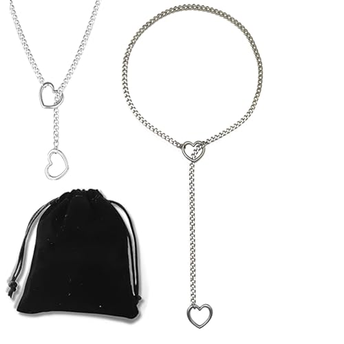 Love Shackles Necklace, Loveshackles - Heart Slip Chain, Heart O-Ring Slip Chain Necklace Handmade Punk Gothic Cuban Necklace (Silver-1, Medium) von Oveallgo