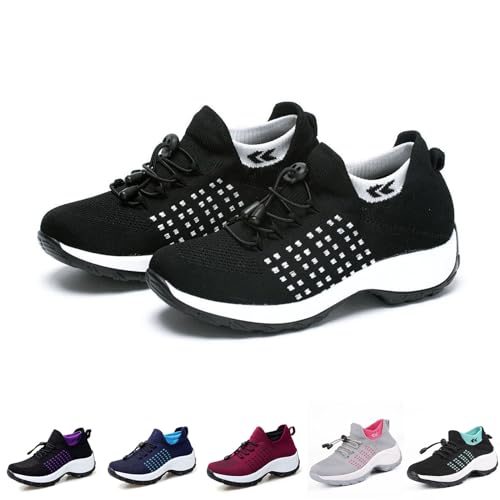 Orthopädische Komfortschuhe Damen, Orthopädische Komfortschuhe für Frauen, Modische Atmungsaktive Sportschuhe (Black, Erwachsene, 37, Numerisch, EU Schuhgrößensystem, Breit) von Oveallgo