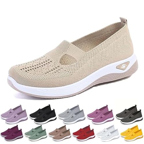 Oveallgo Annelie Sommerschuh Damen, 2005 Bequeme Slip On Lightweight Breathable Orthopädische Mesh Schuhe Walkingschuhe Sneaker (Beige, Erwachsene, Damen, 40, Numerisch, EU Schuhgrößensystem, M) von Oveallgo
