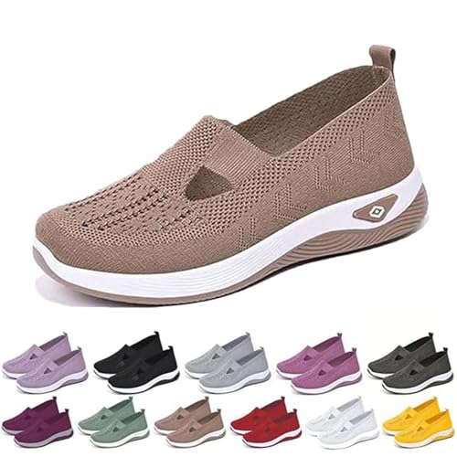 Oveallgo Annelie Sommerschuh Damen, 2005 Bequeme Slip On Lightweight Breathable Orthopädische Mesh Schuhe Walkingschuhe Sneaker (Braun, Erwachsene, Damen, 41, Numerisch, EU Schuhgrößensystem, M) von Oveallgo