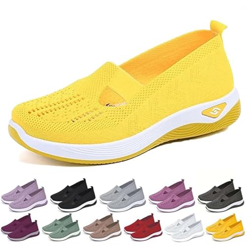Oveallgo Annelie Sommerschuh Damen, 2005 Bequeme Slip On Lightweight Breathable Orthopädische Mesh Schuhe Walkingschuhe Sneaker (Gelb, Erwachsene, Damen, 42, Numerisch, EU Schuhgrößensystem, M) von Oveallgo