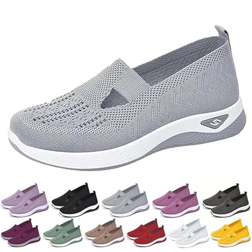 Oveallgo Annelie Sommerschuh Damen, 2005 Bequeme Slip On Lightweight Breathable Orthopädische Mesh Schuhe Walkingschuhe Sneaker (Grau, Erwachsene, 37, Numerisch, EU Schuhgrößensystem, M) von Oveallgo