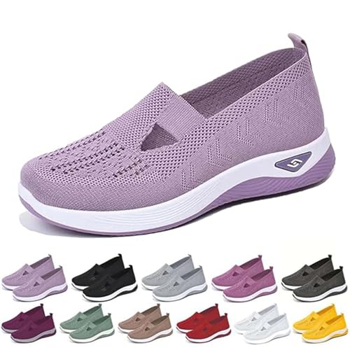 Oveallgo Annelie Sommerschuh Damen, 2005 Bequeme Slip On Lightweight Breathable Orthopädische Mesh Schuhe Walkingschuhe Sneaker (Hellviolett, Erwachsene, 37, Numerisch, EU Schuhgrößensystem, M) von Oveallgo