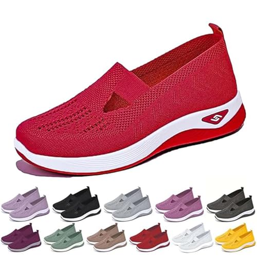 Oveallgo Annelie Sommerschuh Damen, 2005 Bequeme Slip On Lightweight Breathable Orthopädische Mesh Schuhe Walkingschuhe Sneaker (Rot, Erwachsene, 37, Numerisch, EU Schuhgrößensystem, M) von Oveallgo