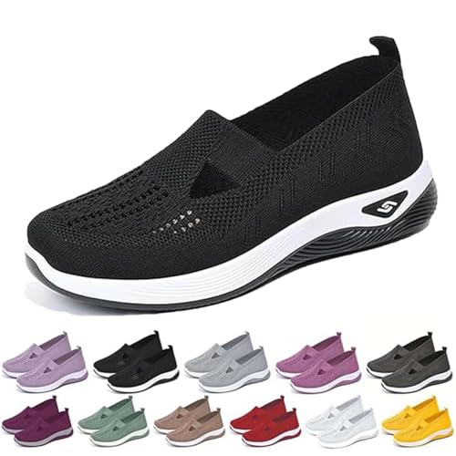 Oveallgo Annelie Sommerschuh Damen, 2005 Bequeme Slip On Lightweight Breathable Orthopädische Mesh Schuhe Walkingschuhe Sneaker (Schwarz, Erwachsene, Damen, 43, Numerisch, EU Schuhgrößensystem, M) von Oveallgo