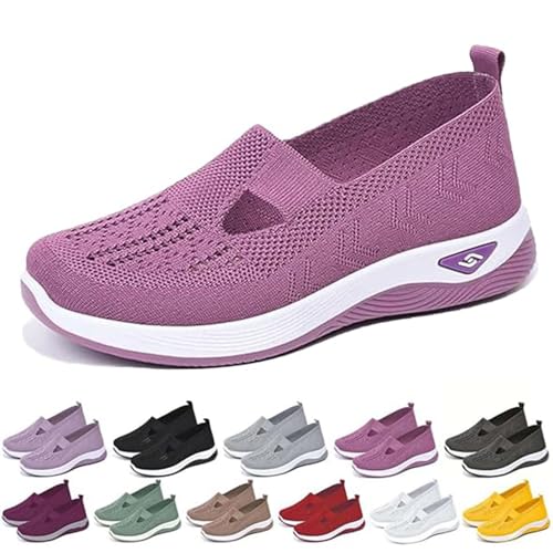 Oveallgo Annelie Sommerschuh Damen, 2005 Bequeme Slip On Lightweight Breathable Orthopädische Mesh Schuhe Walkingschuhe Sneaker (Violett, Erwachsene, 37, Numerisch, EU Schuhgrößensystem, M) von Oveallgo