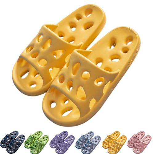Oveallgo Badepantoffeln mit Drainagelöchern, Atmungsaktiv Schnelltrocknend Schnell Trocknende Rutschfeste Badezimmer (Gelb, Erwachsene, 39, Numerisch (von/bis), EU Schuhgrößensystem, 40, Breit) von Oveallgo