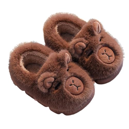 Oveallgo Capybara Hausschuhe, Flauschige Winter Warm Pantoffel Kuschelige Rutschfeste (Dunkelbraune Baumwollschuhe, Grundschulkind, 28, Numerisch (von/bis), EU Schuhgrößensystem, 29, Breit) von Oveallgo
