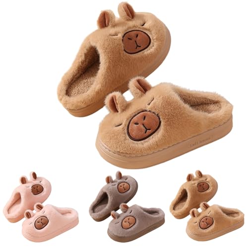 Oveallgo Capybara Schuhe, Flauschige Winter Warm Kuschelige Rutschfeste Hausschuhe Pantoffel (brown, L, Erwachsene, 36, Numerisch (von/bis), EU Schuhgrößensystem, 37, Breit) von Oveallgo
