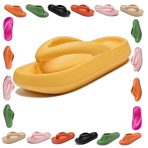 Oveallgo Cloudies Flip Flops, Cozislides Original Flip Flops, Non-slip Thick Cloudies Slides for Women Flip Flops (Gelb, Erwachsene, 36, Numerisch (von/bis), EU Schuhgrößensystem, 37, M) von Oveallgo