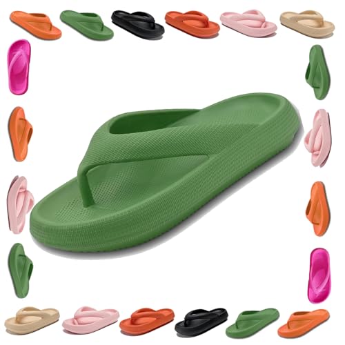 Oveallgo Cloudies Flip Flops, Cozislides Original Flip Flops, Non-slip Thick Cloudies Slides for Women Flip Flops (Grün, Erwachsene, 40, Numerisch (von/bis), EU Schuhgrößensystem, 41, M) von Oveallgo